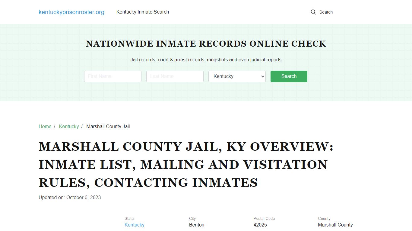 Marshall County Jail, KY: Offender Search, Visitation & Contact Info